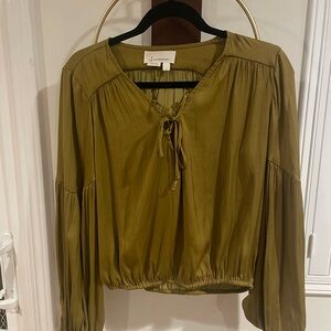 Anthropologie Olive Blouse with Tie Detail